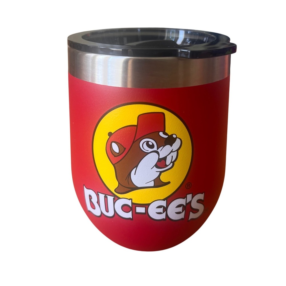 Buc-ee's Red Insulated Wine Tumbler 10oz Stainless Steel Lid NEW Texas